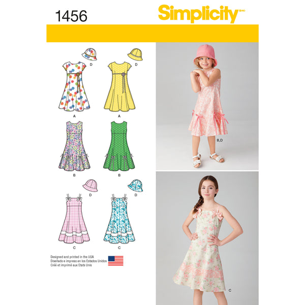 Simplicity S1456 Child's & Girls' Dress with Bodice Variations and Hat
