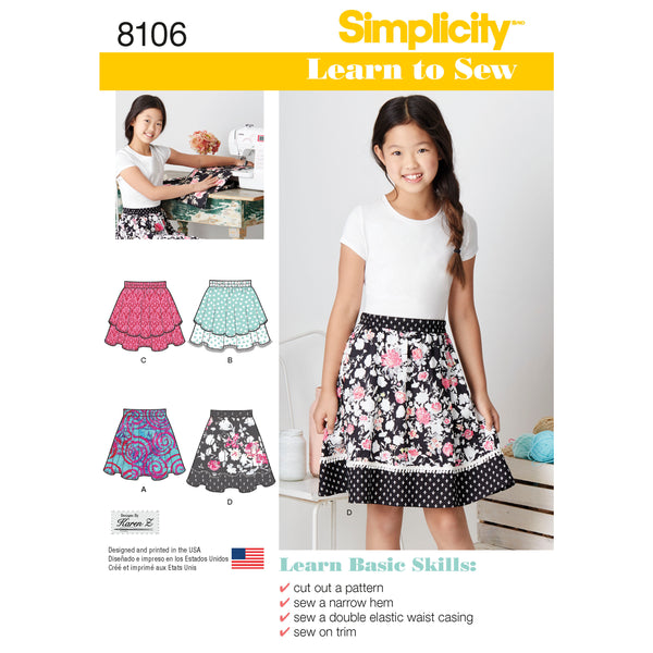 Simplicity S8106 Learn To Sew Skirts for Girls and Girls Plus