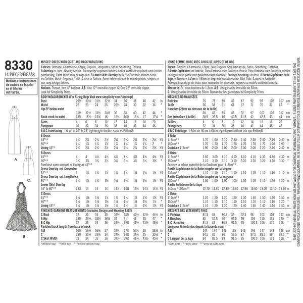 Simplicity S8330 Robe avec Jupe et Variantes au Dos pour Dames