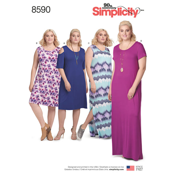 Simplicity S8590 Women's Knit Dresses (1XL-2XL-3XL-4XL-5XL)