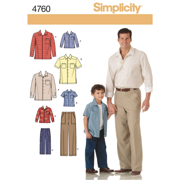 Simplicity S4760 Chemises et Pantalons pour Garçons et Hommes (S-M-L / S-M-L-XL)