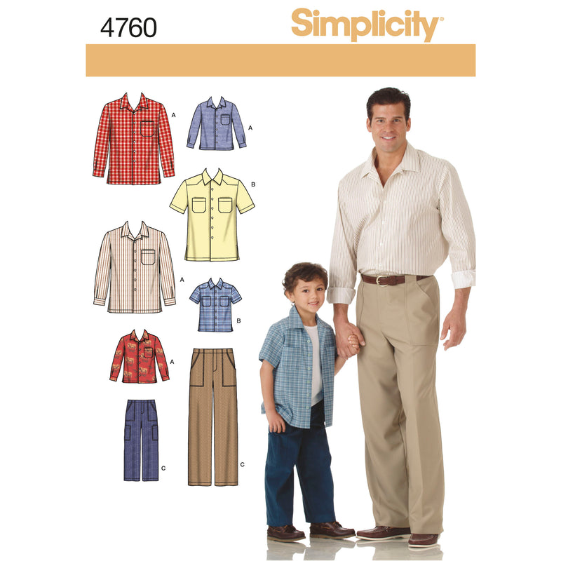 Simplicity S4760 Chemises et Pantalons pour Garçons et Hommes (S-M-L / S-M-L-XL)