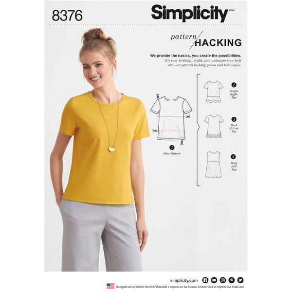 Simplicity S8376 Misses' Knit Top with Multiple Pieces for Design Hacking (XXS-XS-S-M-L-XL-XXL)