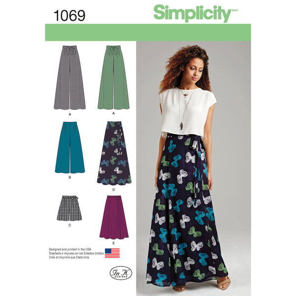 Simplicity S1069 Misses' Wide-Leg Pants or Shorts & Skirts in 2 Lengths