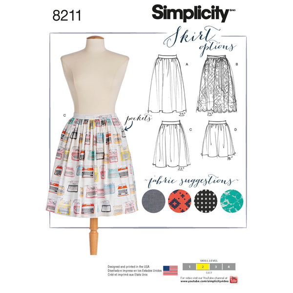 Simplicity S8211 Misses' Dirndl Skirts in Three Lengths