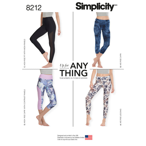 Simplicity S8212 Misses' Knit Leggings (XXS-XS-S-M-L-XL-XXL)
