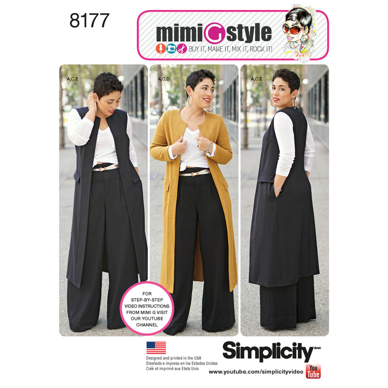 Simplicity S8177 Mimi G Style Pants, Coat or Vest, and Knit Top for Miss and Plus Sizes