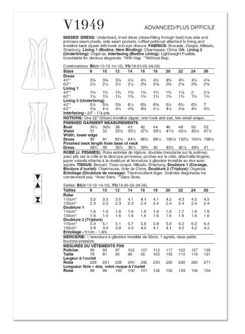 V1949 Misses' Dress (18-20-22-24-26)