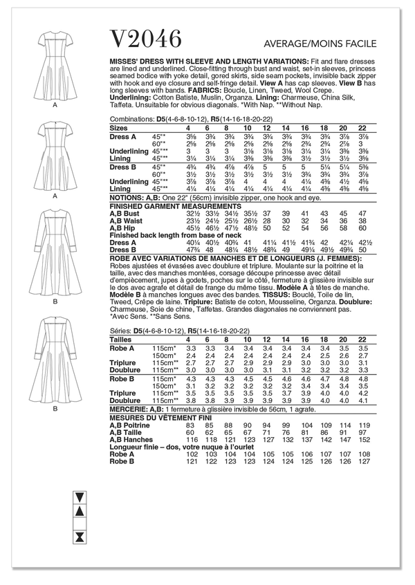 Vogue - V2046 Robe pour femme avec variations de manches et de longueur