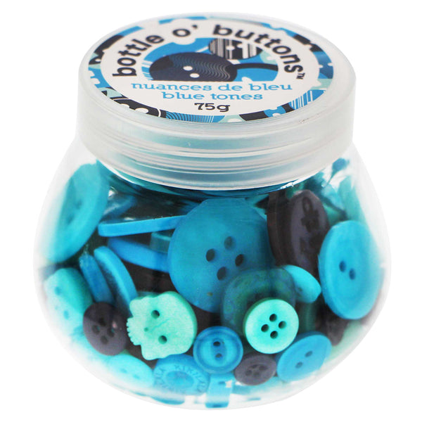 CRAFTING ESSENTIALS Bottle o' Buttons - Blue Tones - 75g (2.6oz)