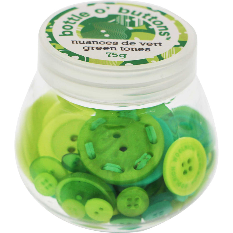 CRAFTING ESSENTIALS Bottle o' Buttons - Green Tones - 75g (2.6oz)