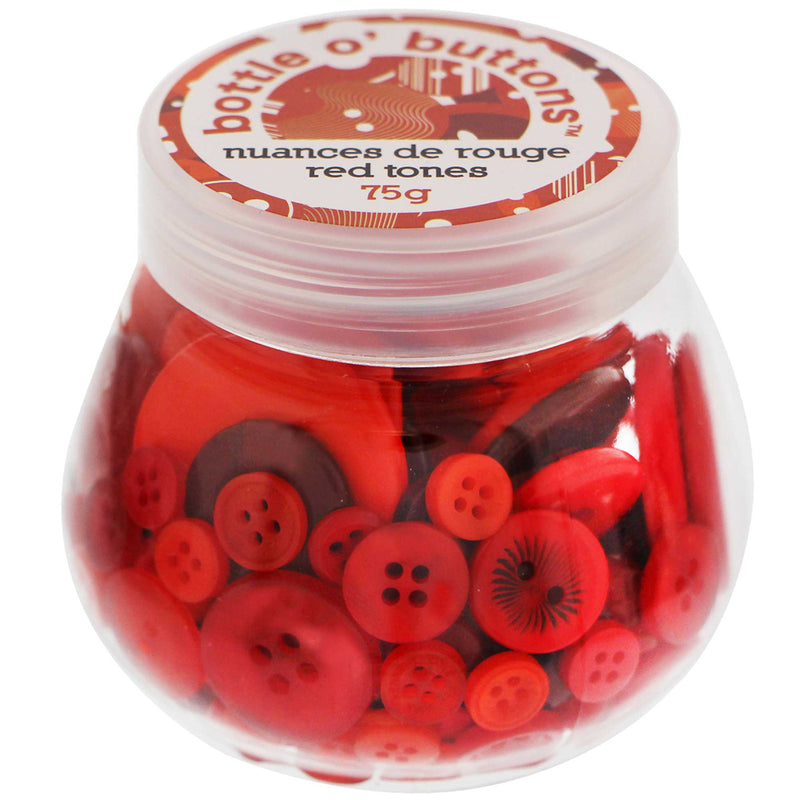 CRAFTING ESSENTIALS Bottle o' Buttons - Red Tones - 75g (2.6oz)