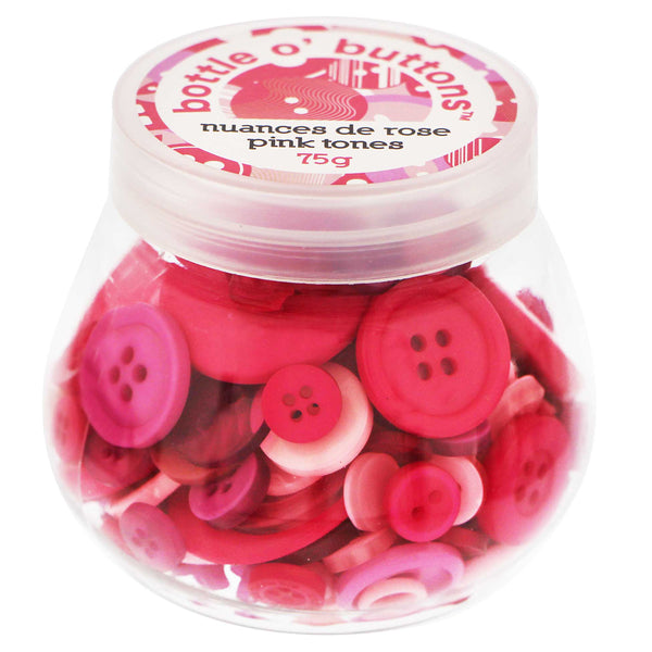 CRAFTING ESSENTIALS Bottle o' Buttons - Pink Tones - 75g (2.6oz)