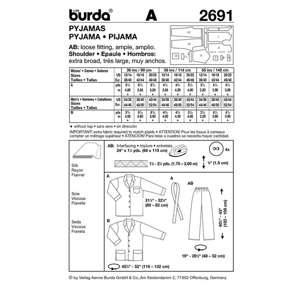 BURDA - 2691 Unisex Pyjamas