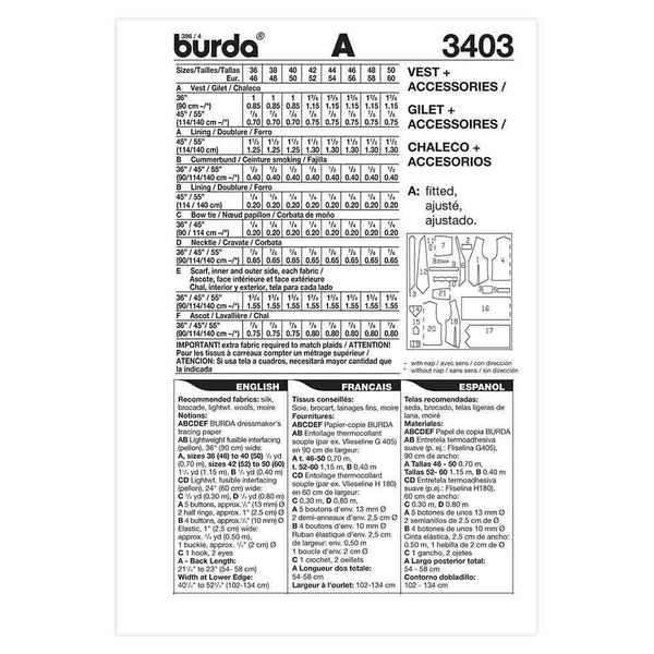 BURDA - 3403 Mens Vest/Accessory
