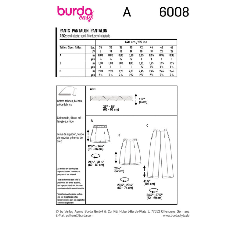 BURDA - 6008 Trousers / Pants