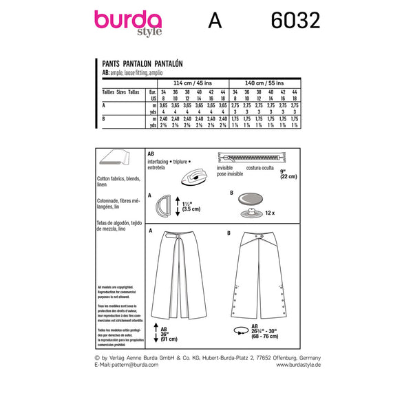 BURDA - 6032 Trousers / Pants
