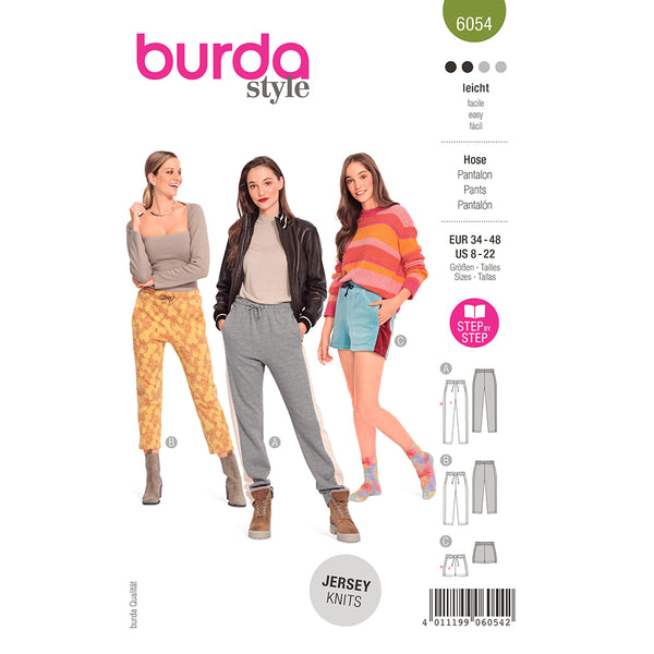 BURDA - 6054 Pantalons de jogging en trois longueurs avec bandes latérales