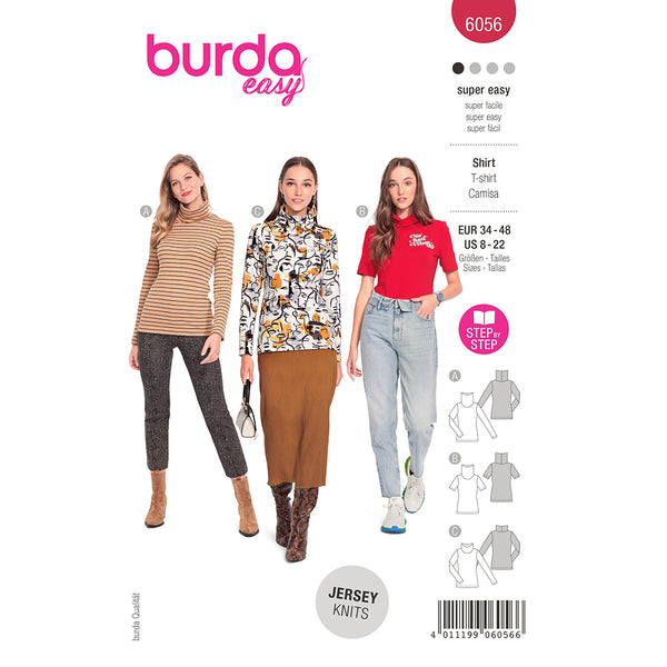 BURDA - 6056 Turtleneck Top with Half or Full Length Sleeves