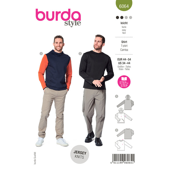 BURDA - 6064 Classic Sweatshirt with Hood or Neckband