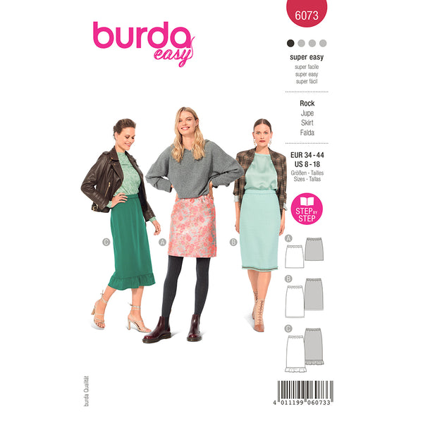 BURDA - 6073 Skirt in Three Lengths with Elastic, Slim Shape