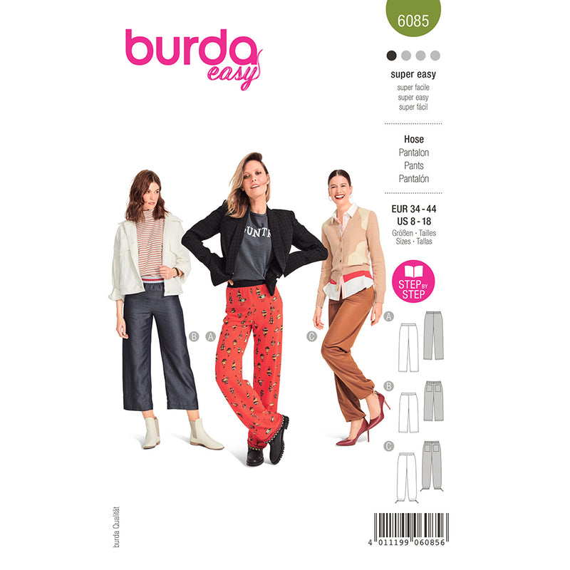 BURDA - 6085 Straight Leg Pants/Trousers with Stretch Waistband