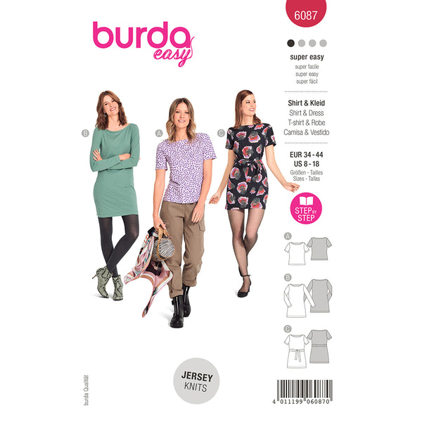 BURDA - 6087 Top, Dress – Figure Fitting with a Scooped Neckline