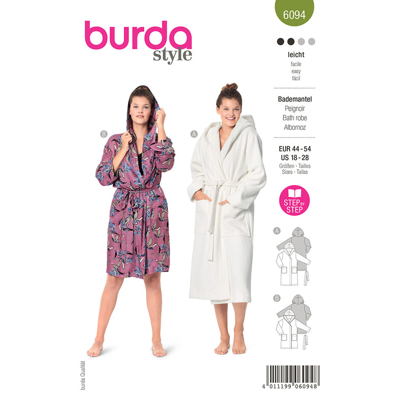 BURDA - 6094 Bathrobe with Hood and Patch Pockets