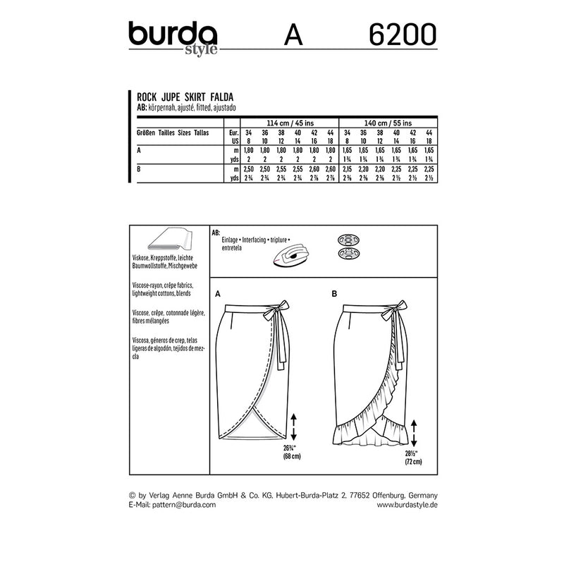BURDA - 6200 Wrap Skirt with Waistband and Tie Bands