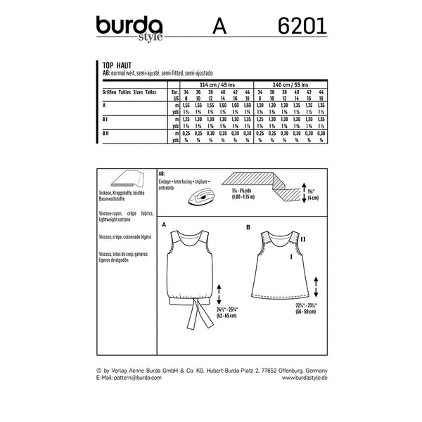 BURDA - 6201 Top à bretelles – forme évasée