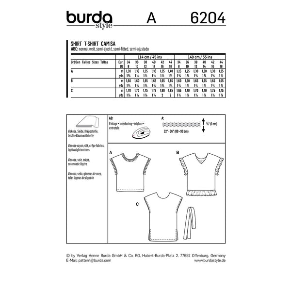 BURDA - 6204 T-shirt façon blouse