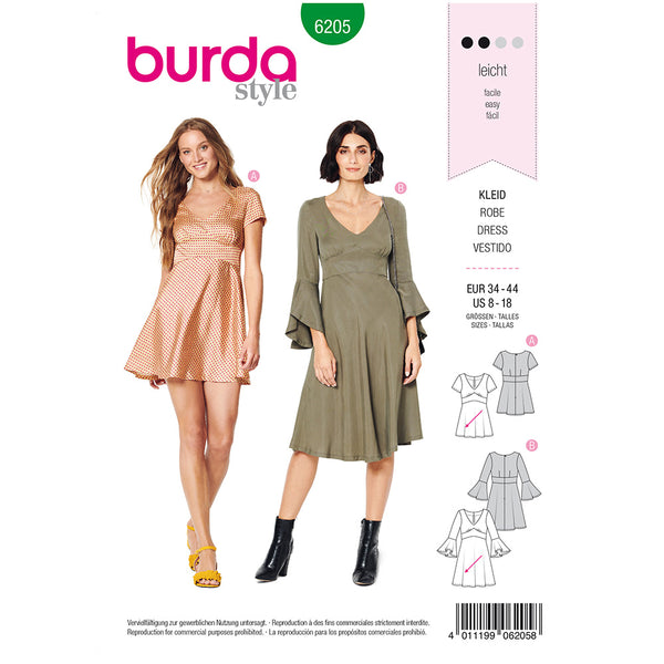 BURDA - 6205 Robe à parement style empire