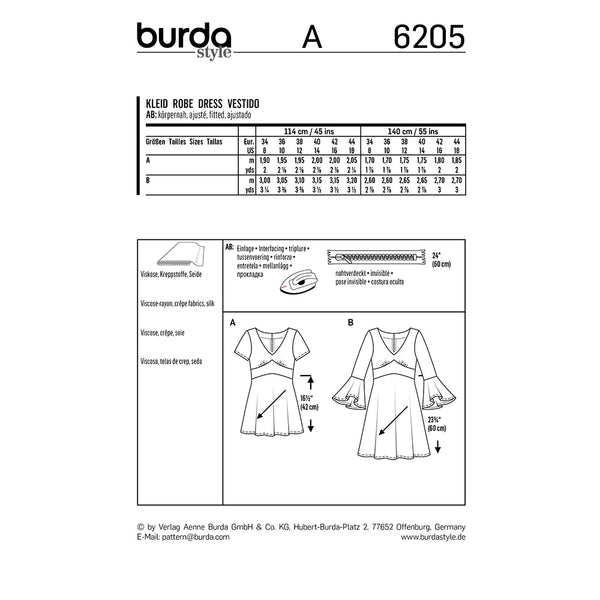 BURDA - 6205 Robe à parement style empire