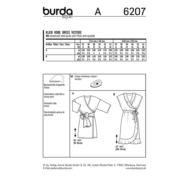 BURDA - 6207 Robe portefeuille avec des rubans à nouer