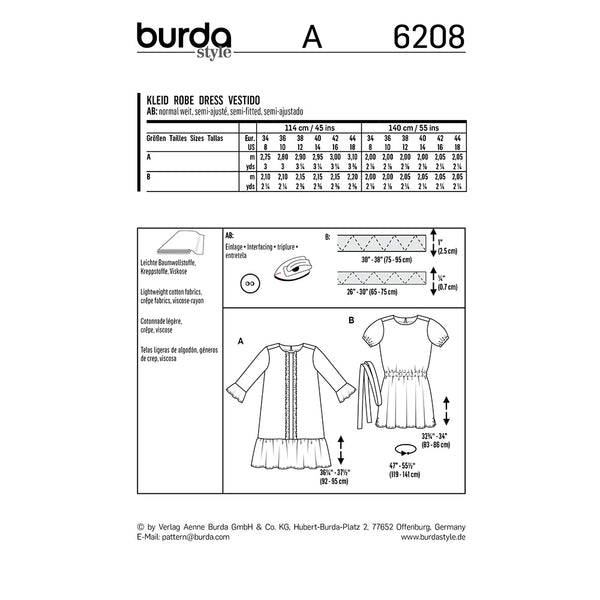 BURDA - 6208 Robe forme légère