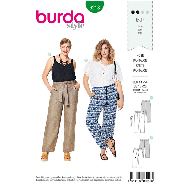 BURDA - 6218 Trousers/Pants wtih Straight Leg