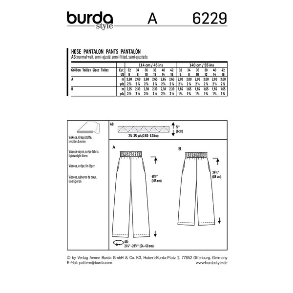 BURDA - 6229 Pantalon à coulisse élastiquée