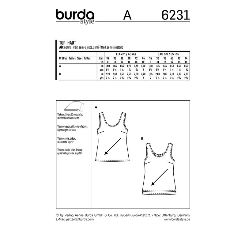 BURDA - 6231 Top avec une encolure ronde