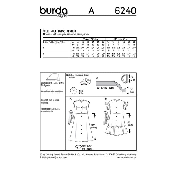 BURDA - 6240 Robe à fermeture boutonnée