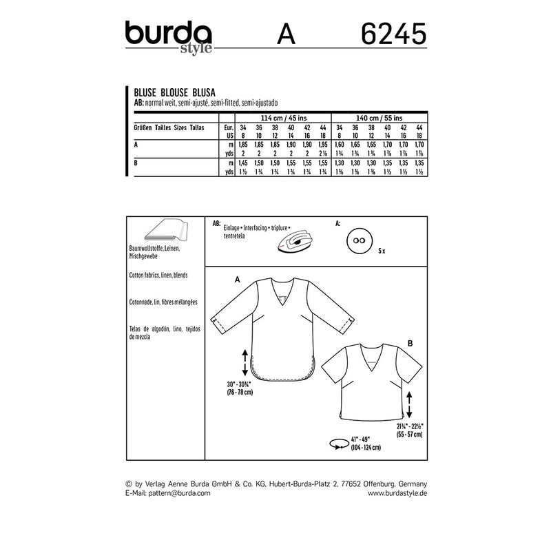 BURDA - 6245 Tunic Top with V-Neck