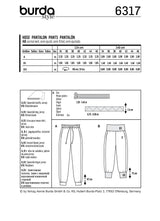 BURDA - 6317 Jogging Pants – Pull On Pants/Trousers with Leg Bands