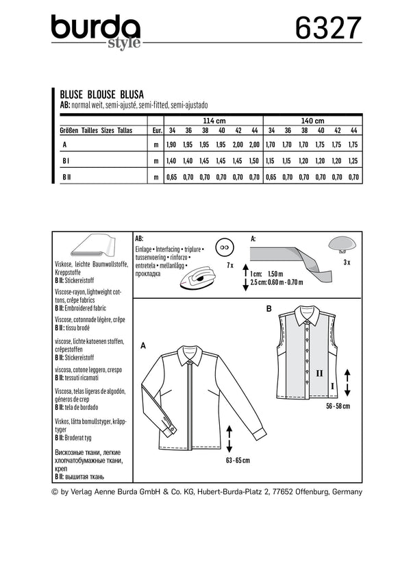 BURDA - 6327 Shirt Blouse – Concealed Fastening