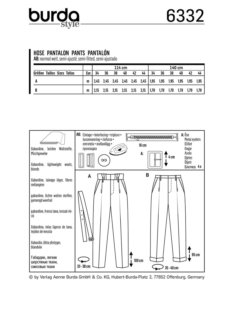 BURDA - 6332 Highwaisted Pleated Trousers –  Cuffs