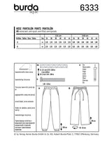 BURDA - 6333 Jogpants avec coulisse à élastique ou cordon  – poches en biais