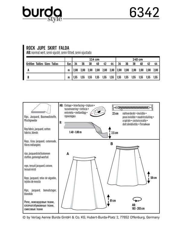 BURDA - 6342 Skirt with Side Pleats – A-Line