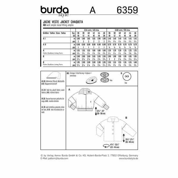 BURDA 6359 - Veste en fourrure - blouson