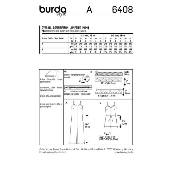 BURDA - 6408 Combinaison à bretelles