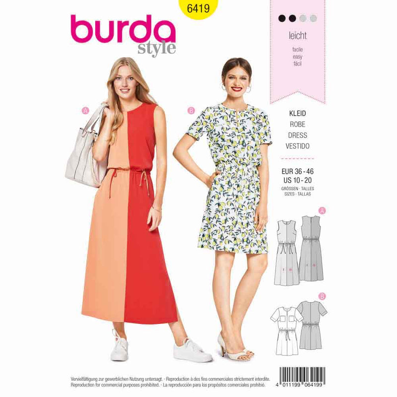 BURDA - 6419 Robe - colour block - taille coulissée