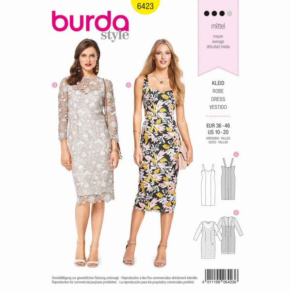BURDA - 6423 Strap Dress - Lace Dress with 3/4-Sleeves