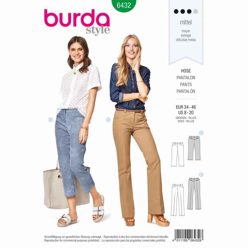 BURDA - 6432 Trousers/Pants - 7/8-Length - Flared Leg